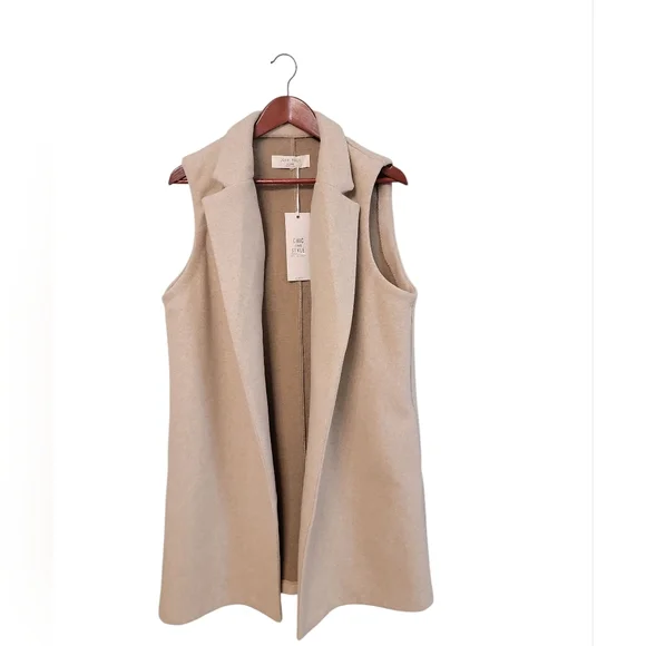 Love Tree New Women's Tan Sleeveless Sweater Vest Cardigan Size X Large - Picture 2 of 10